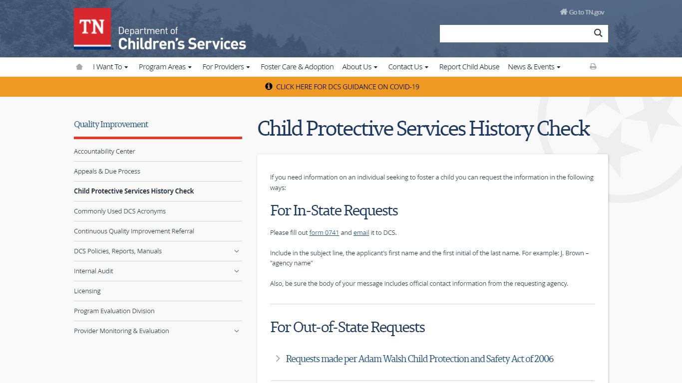 Child Protective Services History Check - Tennessee